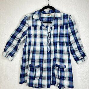 Vintage DCC Missy Casual Women Blue White Plaid Sz Medium 100% Cotton Pockets